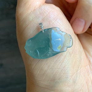 Natural Grade A Guatemalan Icy Translucent Gelatinous Old Mine Teal Blue Jadeite Fish Pendant 18K White Gold 5g 天然老种冰胶危蓝翡翠鱼镶嵌吊坠 B