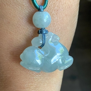 Stunning Natural Grade A Icy Translucent Gelatinous Sky Blue Jadeite Pendant Carved Tang Horse Rope Necklace 24&quot; Adjustable 天然冰胶天空蓝翡翠唐马挂件