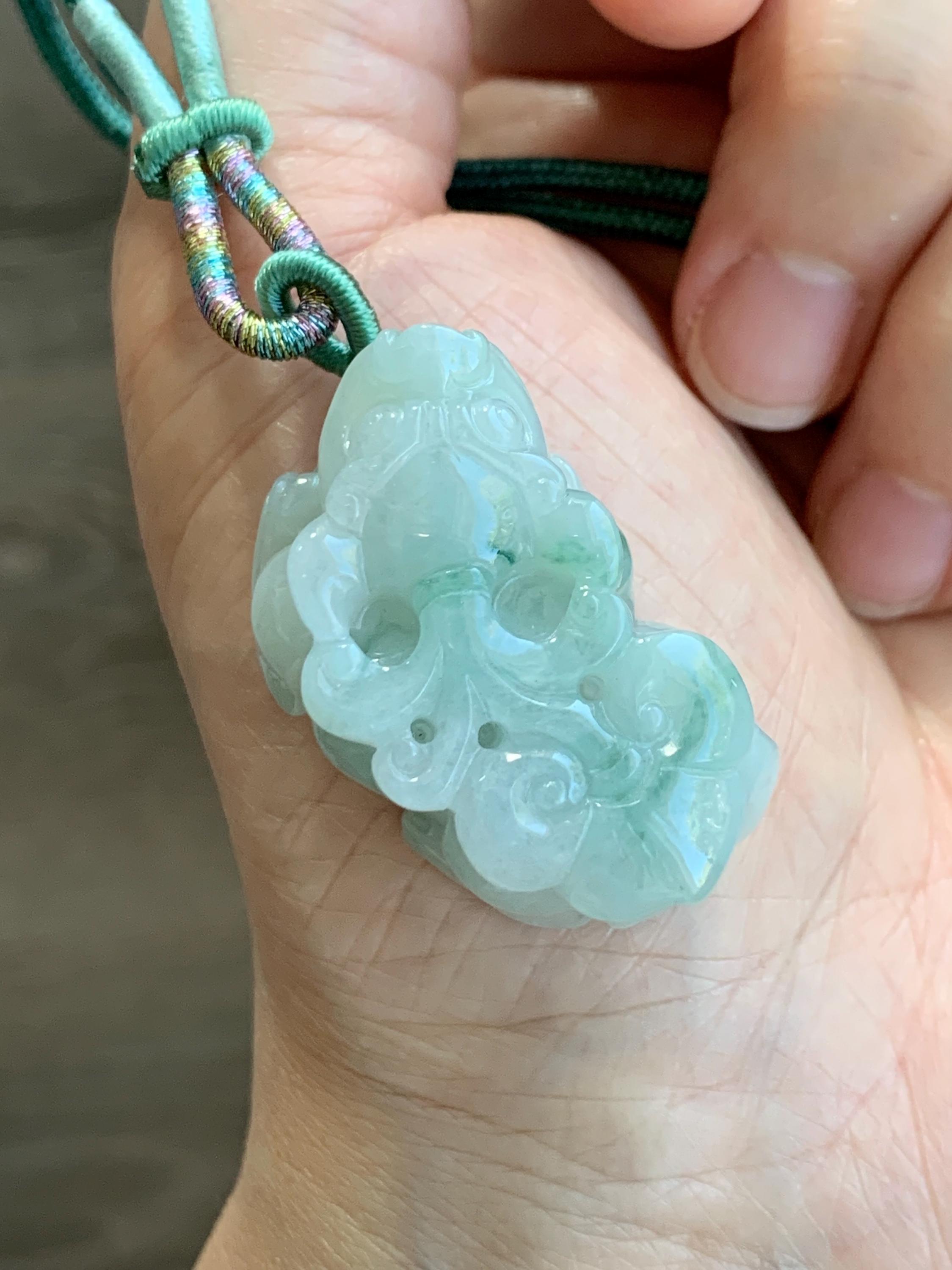 天然グレード A 氷半透明ゼラチン質グリーン大理石ジェダイト彫刻貔貅 