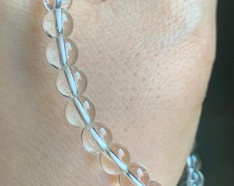 天然氷透明白水晶 ラウンドビーズ ビーズブレスレット 伸縮性あり 6 mm