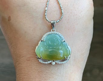 天然グレード A グアテマラ氷半透明ブルーまたは二色の翡翠翡翠仏