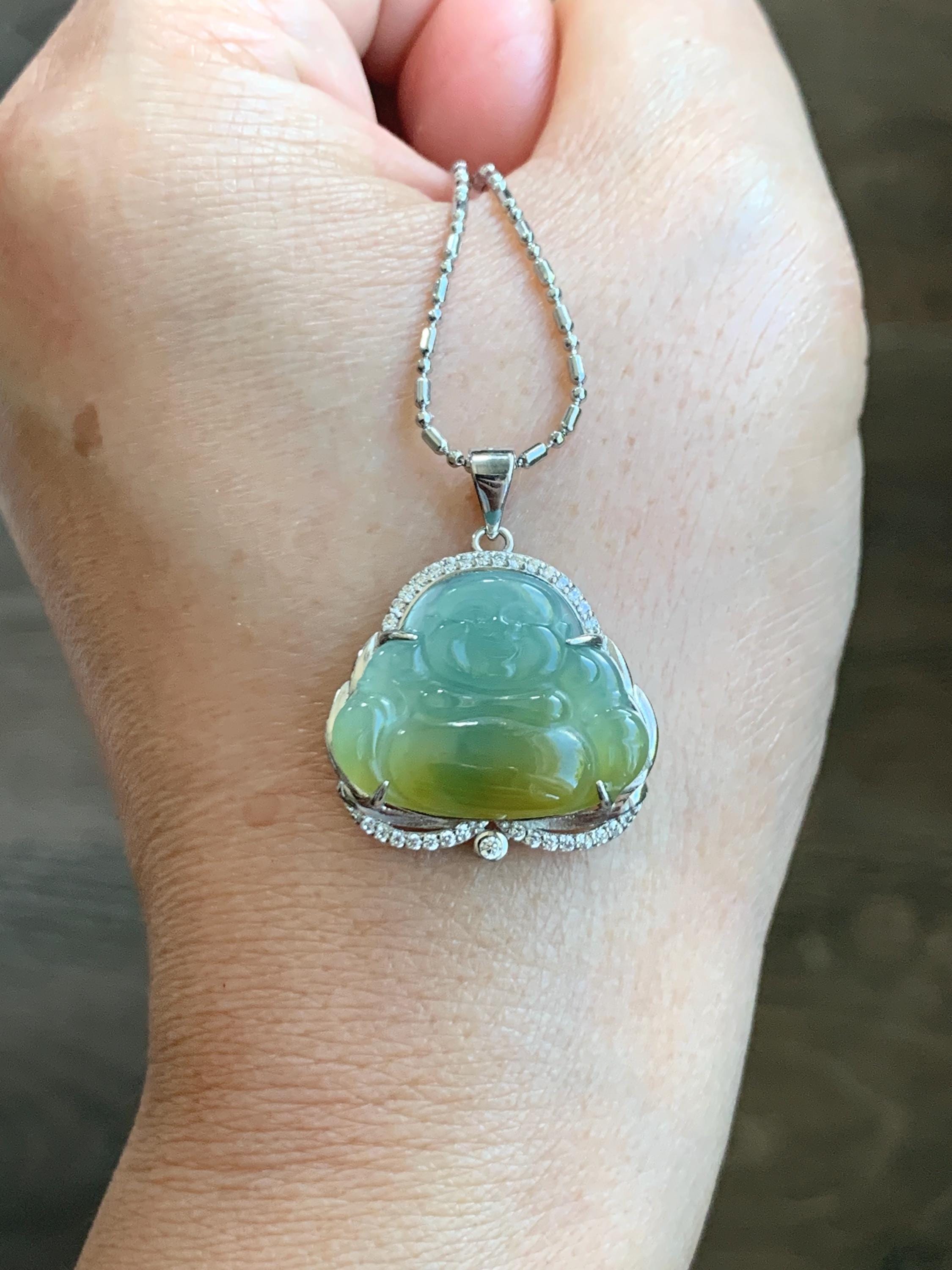 天然グレード A グアテマラ氷半透明ブルーまたは二色の翡翠翡翠仏