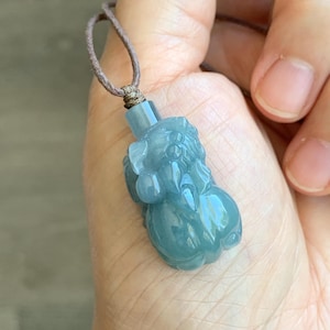 Natural Grade A Icy Translucent Gelatinous Light Blue Jade Jadeite Carved Pixiu Pendant Rope Necklace 25&quot; 12g 天然冰胶浅蓝翡翠精工貔貅吊坠 MTL