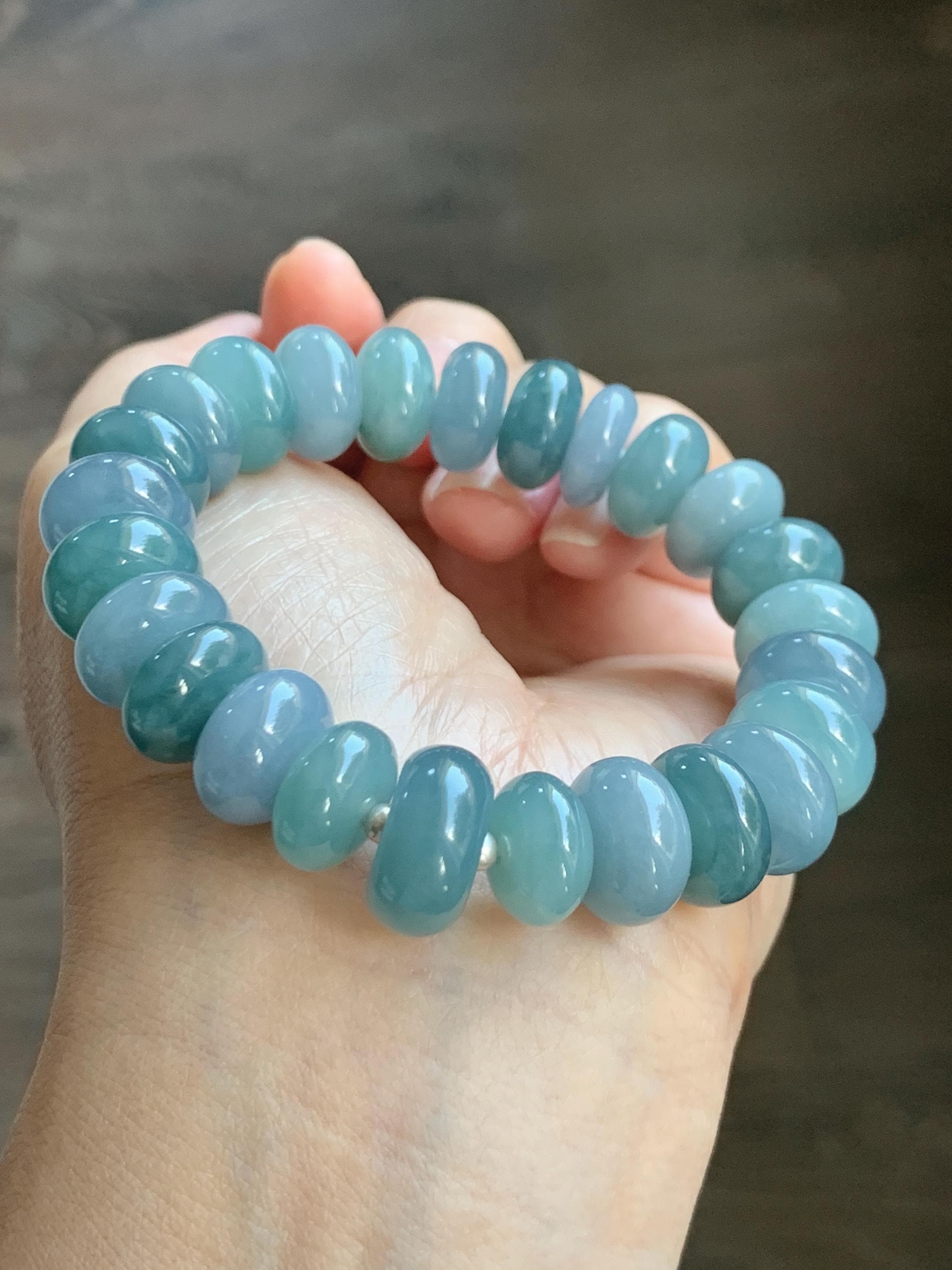 翡翠 Jadeite ブレスレット 鑑定書付 Natural Grade A Guatemalan Icy Translucent Multicolored Blue Jade
