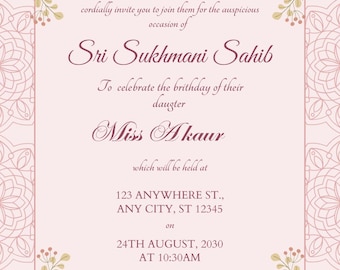 Pink Sri Sukhmani Sahib path invitation instant editable download