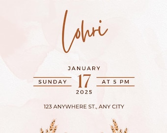 Pink Lohri invitation. Instant download. Editable.