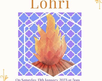 Purple and blue Lohri invitation. Editable. Instant download