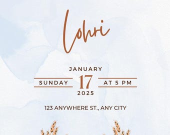 Blue Lohri invitation. Instant download. Editable.