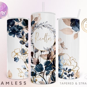 Realtor Acuarela Florals 20 oz Skinny Tumbler, Floral, Flores, Agente de Bienes Raíces, Hogar, Diseños de Sublimación, Descarga Instantánea - PRO047