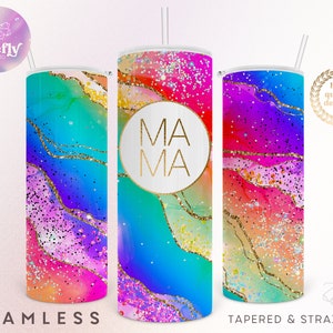 Rainbow Mama Glitter 20 oz Skinny Tumbler, Agate, Geodes, Mom Tumbler, LGBTQ, Seamless, Sublimation Designs, Instant Download - GEO055