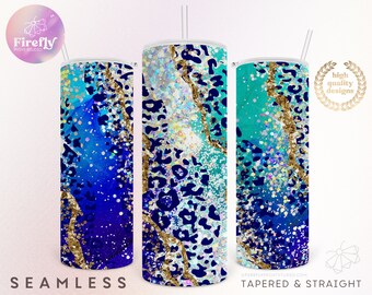 Indigo Teal Glitter, Royal Blue Animal Print Tumbler, 20oz Skinny Sublimation Designs Leopard Cheetah, Cup, Designs Downloads Cup, GLR128