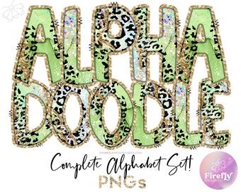 Alpha Doodles PNG, Pastel Green Leopard, Pistachio Cheetah Sublimation, Spring Alphabet, Letters Set, Designs Downloads Clip Art ALPHAGLR140