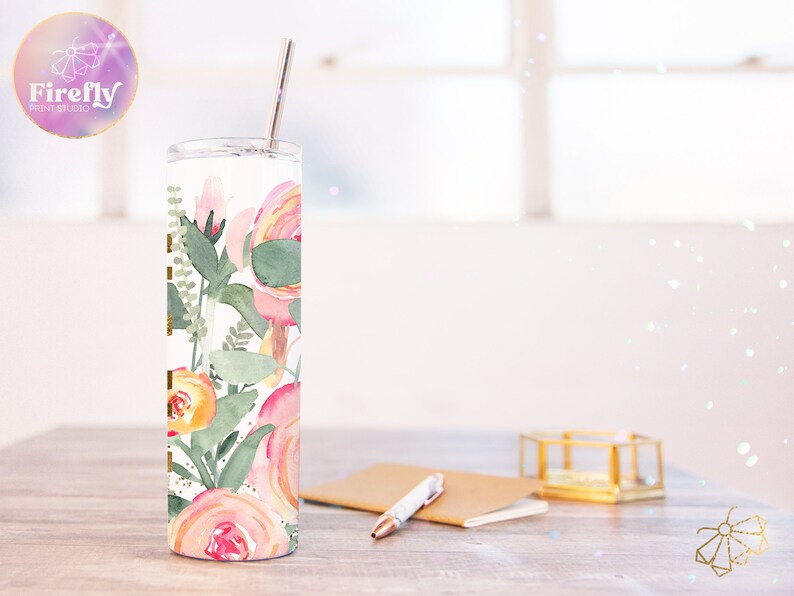 Nana Tumbler Wrap, Mothers Day Wrap, Add Your Grandkids Names, 20oz Skinny, Pretty Flowers Floral Sublimation Designs Downloads Cup FLR197 image 5