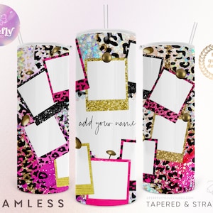 Marcos de fotos de corazones, Vaso de leopardo rosa, Flaco de 20 oz, Día de San Valentín, Diseños de sublimación, Guepardo con estampado animal, Descargas Png Png AYO109