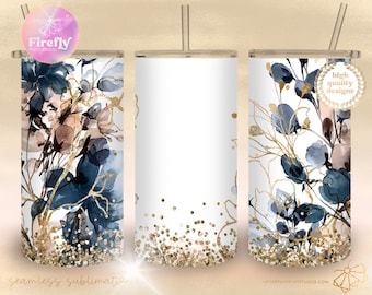 Add Your Name, Navy Gold Wedding Florals, 12oz Skinny Tumbler, Bride Tribe, Bridal Sublimation Designs, Seamless Cup Wrap, 12OZFLR001