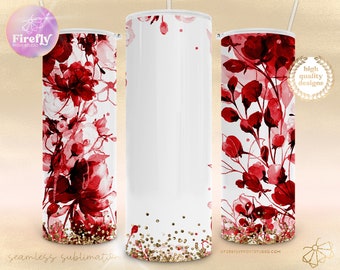 Red Floral Tumbler Sublimation Designs, Add Your Own Name, 20oz Skinny, Split Tumbler For Names, Seamless Png, Personalized Cup, AYO118