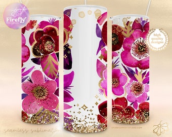 Valentines Day PNG, Add Your Name, Pink Floral Tumbler, 20oz Skinny, Flowers, Burgundy Red Wrap Instant Download Cup, AYO116