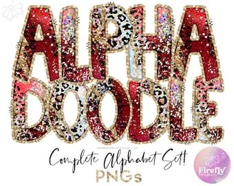Christmas Red Leopard Alpha Doodle, Letters For Sublimation, Holiday Alphabet Set, Cup, Font, Sublimation Designs Downloads Gold ALPHAGLR081