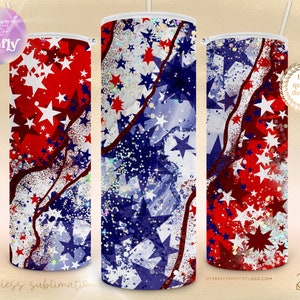 Fourth Of July Tumbler, 20 oz Skinny, Stars Sublimation Design, Rosso, Bianco, Blu, Glitter, America, USA, Bandiera, Download istantaneo - FLG003