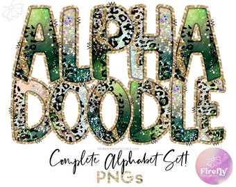 Alpha Doodles PNG, Green Peach Leopard, Cheetah Sublimation, Cottage Alphabet, School Letters Set, Designs Downloads Clip Art ALPHAGLR141