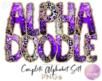 Purple Leopard Alpha Doodle, Letters For Sublimation, Alphabet Set, Cup, Font, Purple Aesthetic, Sublimation Designs Downloads ALPHAGLR117