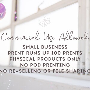 Peut inclure: Image avec le texte "Commercial Use Allowed" et le logo "Firefly Print Studio". Le texte d&eacute;taille l'utilisation pour les petites entreprises, les tirages jusqu'&agrave; 100 impressions, les produits physiques uniquement et les restrictions sur l'impression &agrave; la demande, la revente et le partage de fichiers.