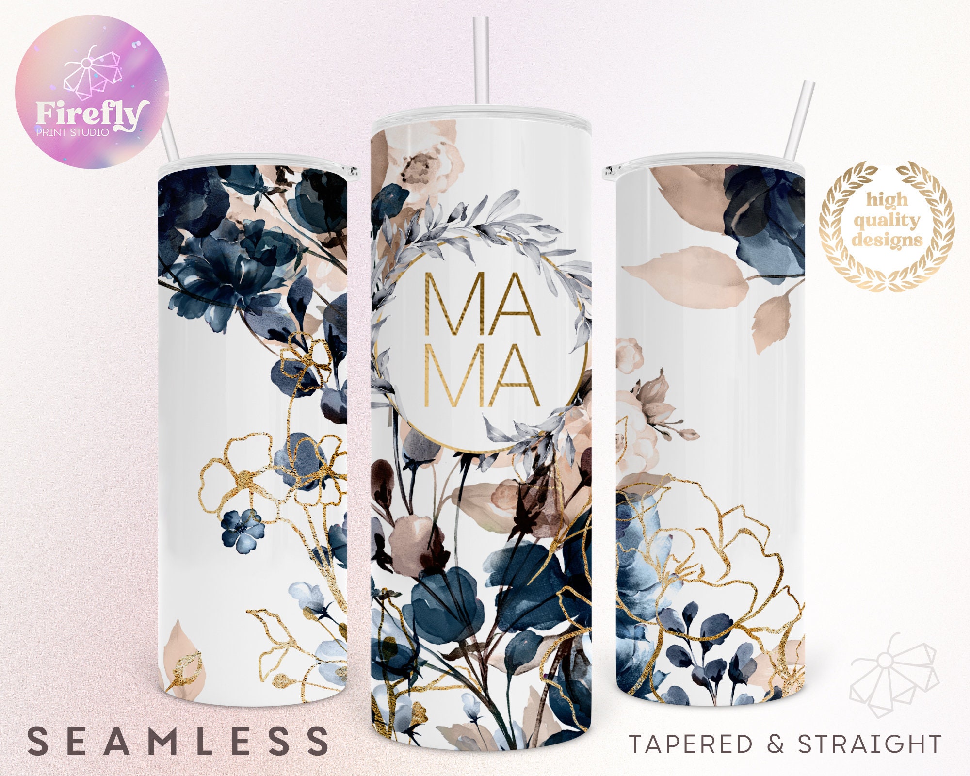 Watercolor Florals Mama 20 oz Skinny Tumbler, Floral, Flowers, Cottag…