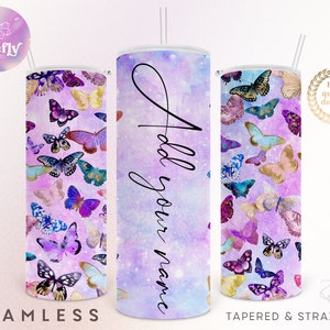 Vlinders Sky Tumbler, voeg je eigen, sublimatieontwerpen toe, personaliseer, moeder, 20 oz skinny taps toelopend, naadloos, digitale download - NTR003