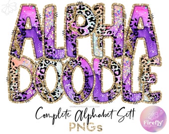 Alpha Doodles PNG, Pink Purple Peach Leopard, Cheetah Sublimation, Alphabet, School Letters, Designs Downloads, Clip Art ALPHAGLR076