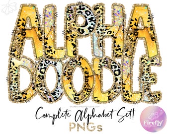 Alpha Doodles PNG, Yellow Leopard, Spring Cheetah Sublimation, Alphabet, School Letters Set, Designs Downloads Clip Art ALPHAGLR136