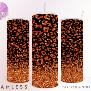 Orange Glitter Animal Print Becher, 20 oz dünn, Sublimation Design, Leopard, Gepard, Halloween, Png, Digital, Instant Download - ANL006