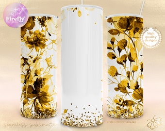 Gold Floral Tumbler Sublimation Designs, Add Your Own Name, 20oz Skinny, Split Tumbler For Names, Seamless Png, Personalized Cup, AYO120