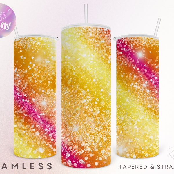 Yellow Pink Magenta Orange Faux Glitter Tumbler, 20 oz Skinny, Seamless Sublimation Png, Stripes, Stardust, Digital Download - GLR044