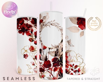 Red Burgundy, Florals, 20oz Skinny Tumbler, Add Your Own Text, Personalize, Flowers, Sublimation Designs, Instant Download - FLR041