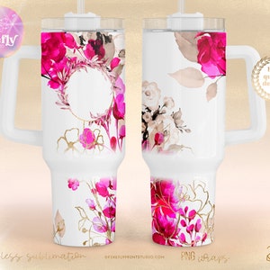 Florales rosados, agregue su nombre, diseños de sublimación de vaso de 40 oz, regalo personalizado de baby shower, taza envolvente de taza de diseño de flores, descargas 40OZ046