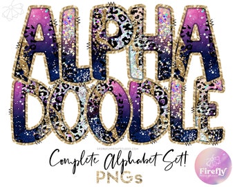 Alpha Doodles PNG, Navy Purple Peach Leopard, Cheetah Sublimation, Alphabet, School Letters Set, Designs Downloads Clip Art ALPHAGLR143