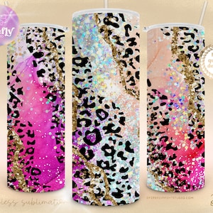 Pink Agate Glitter Animal Print Tumbler, 20oz Skinny Sublimation Design, Leopard, Cheetah, Seamless, Instant Download, Digital File - GLR063