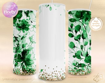 Green Floral Tumbler Sublimation Designs, Add Your Own Name, 20oz Skinny, Split Tumbler For Names, Seamless Png, Personalized Cup, AYO119