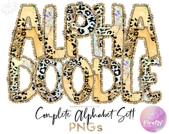 Alpha Doodles PNG, Pastel Yellow Leopard, Cheetah Sublimation, Spring Alphabet, School Letters Set, Designs Downloads Clip Art ALPHAGLR137