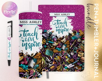 Teacher Notebook Bundle, Journal, Pen Wrap, Sublimation Designs, 20oz Skinny Tumbler, Teach Love Inspire Téléchargements numériques Png Png PRO004NB