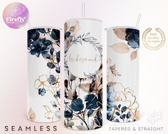 Bridesmaid Tumbler, Navy Florals 20 oz Skinny Tumbler, Wedding Flowers, Watercolor, Cup, Sublimation Designs, Instant Download Cup, FLR132