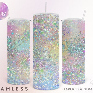20 oz Skinny Holographic Glitter Tumbler, Rainbow, Pastel, Digital Download, Png, Sublimation Design, Tumbler Wrap, Personalize - GLR013