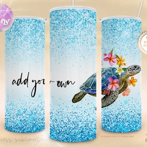 Agregue el suyo propio, vaso flaco de tortuga marina de 20 oz, diseño de sublimación, png, brillo azul, playa, tropical, océano, descarga instantánea - BCH013