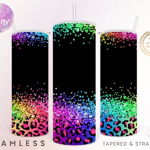 Gobelet pailleté léopard arc-en-ciel, 20 oz maigre, motifs par sublimation Png foncé, ajoutez le vôtre, guépard animal, téléchargement immédiat, numérique - ANL026