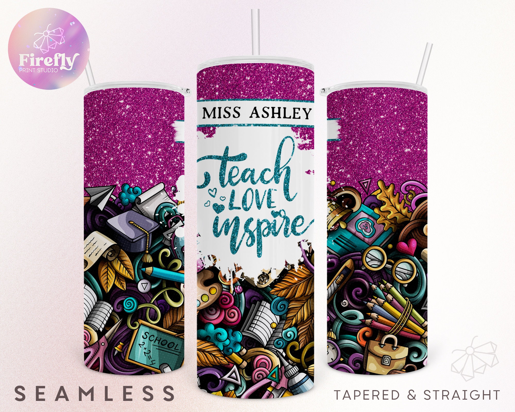 Personalized Teacher Tumbler Teach Love Inspire 20 oz Skinny | Etsy