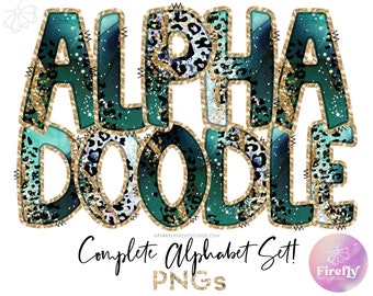 Alpha Doodles PNG, Forest Green Leopard, Cheetah Sublimation, St Paddys Alphabet, Letters Set, Designs Downloads Clip Art ALPHAGLR083