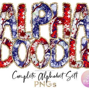 American Flag Alpha Doodle, Letters For Sublimation, Alphabet Set, Cup, Font, Sublimation Designs Downloads, Red Blue White ALPHAFLG003