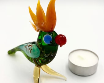 Handmade Colorful Parrot Figurine - Glass Parrot Sculpture - Animal Decor - Unique Parrot Gift - Colorful Bird Figurine -Tropical Animal Art