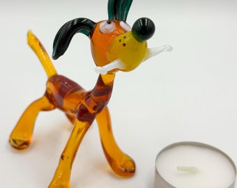 Happy Dog Holding a Bone - Handmade Glass Dog Figurine - Cute Animal Decor - Unique Home Gift - Handmade Glass Sculpture - Dog Lovers Gift