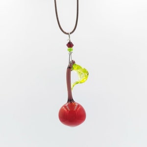 Glass Red Cherry Pendant Necklace, Fruit Necklace, Food Jewelry, Red Berry Necklace, Dainty Novelty Necklace, Personalised Gifts For Her